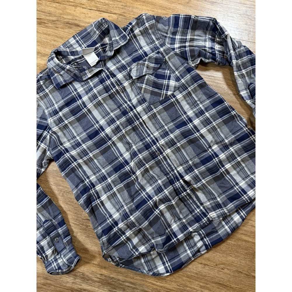 The North Face Womens Medium Blue White Plaid Flannel Button Up Shirt